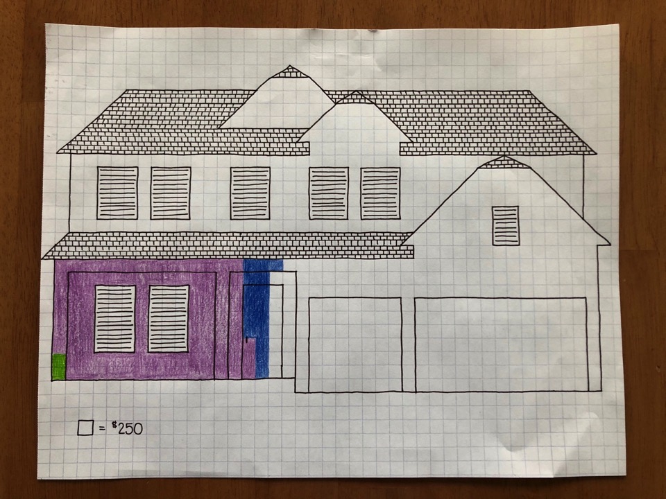 A drawing of the Lemon home representing our mortgage and showing our progress paying it off.